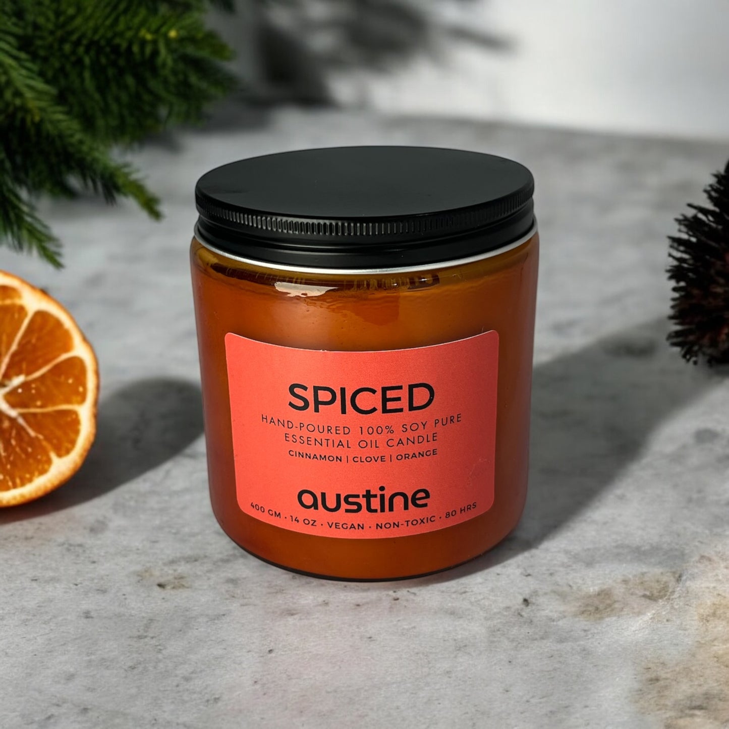 Spiced Candle - All-Natural Soy Pure Essential Oil Christmas Candle with Wood Wick