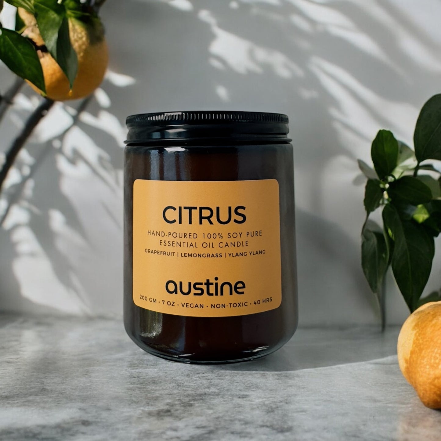 Citrus Candle - All-Natural Soy Pure Essential Oil Candle with Wood Wick