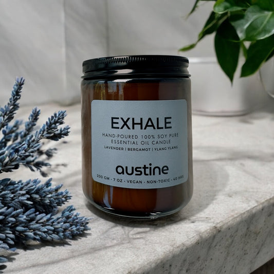 Exhale Candle - All-Natural Soy Pure Essential Oil Candle with Wood Wick